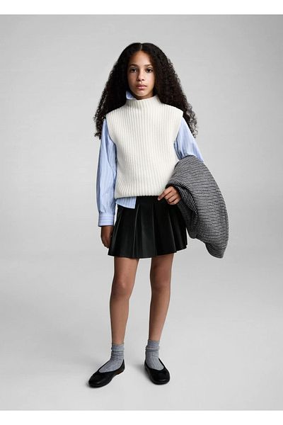 MANGO Kids Fustă mini plisată cu aspect de piele