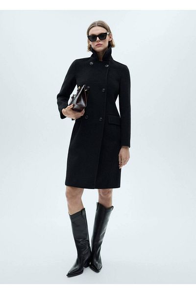 MANGO Woman Overcoat - Stylish Designed Scroll Fabric