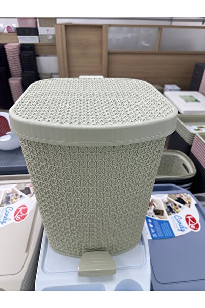 LeesHome Pedal Cream Knitted Inner Bucket Bathroom Kitchen Trash Can with Lid Pedal Trash Can 25Liters
