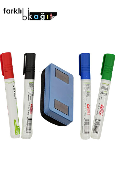 Farklı Bi Kağıt 4'lü Beyaz Yazı Tahta Kalemi + Silgi