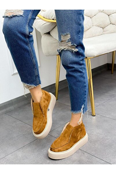 ERVANIN BUTİĞİ Taba Süet (Uniq) Kürklü Kadın Bot