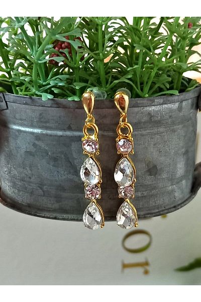 mos&more White Gold Crystal Stone Evening Dress Women's Earrings