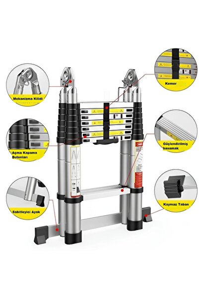 Lika Çift Çıkışlı Teleskopik Merdiven, 5 metre, 8+8 basamak