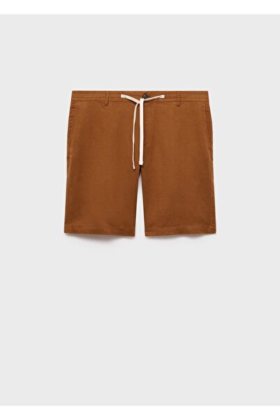 MANGO Man Σορτς βερμούδα με κορδόνι 100% λινό στη μέση