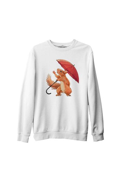 Lord T-Shirt Cute Squirrel Holding An Umbrella White Men's Thick Sweatshirt
