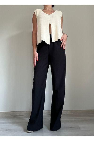 VOL Black, Elastic Waist, Wide Leg, Wrapped Palazzo Pants