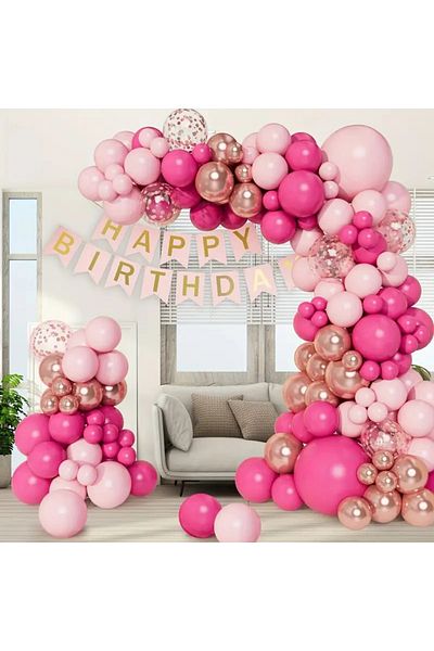 DÜVENCİ TİCARET 99 Pieces Pastel Pink and Rose Gold Balloon Assortment: Perfect for Birthday Parties