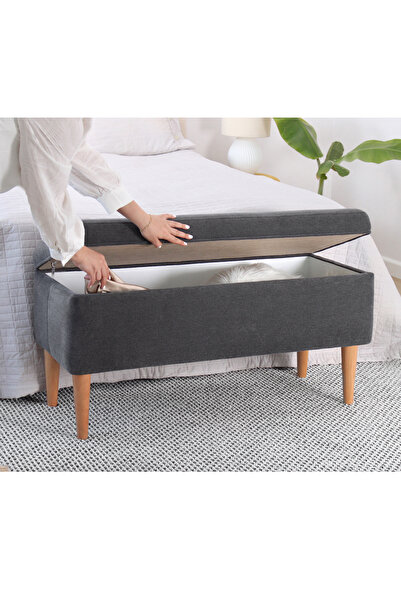 Lorencehome Glend Sandıklı Bench Puf - Gri