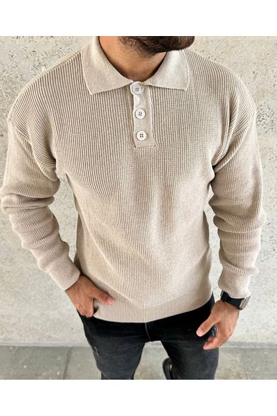 ROBERTO BORNOVA Beige 3 Button Thessaloniki Knitted Sweater
