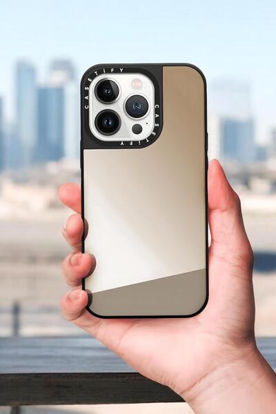 mooodcase iPhone 13 Pro Max Uyumlu Casetify Rose Gold Aynalı Telefon Kılıfı
