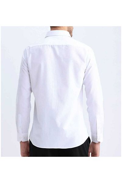ZENGOLL & RAMİRES White Slim Fit Men's Shirt - Solid Hard Collar, Long Sleeve