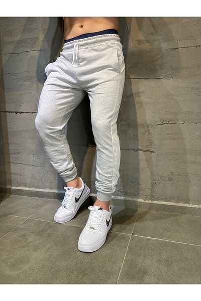 Relax family xf Ανδρικό Slimfit Φούτερ Καλοκαιρινό Υφασμάτινο Γκρι με Πλαϊνές Ρίγες