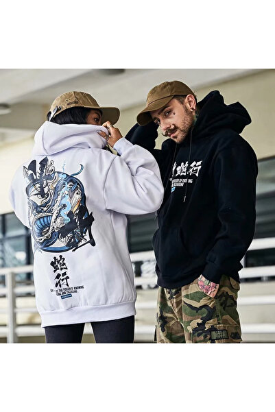 Relax family xf Μαύρο ανδρικό φούτερ - Χειμερινή κουκούλα, πίσω στάμπα φίδι