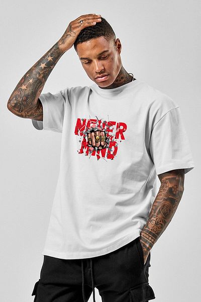 Relax family xf Λευκό ανδρικό μπλουζάκι Oversize - Never Mind Front Print