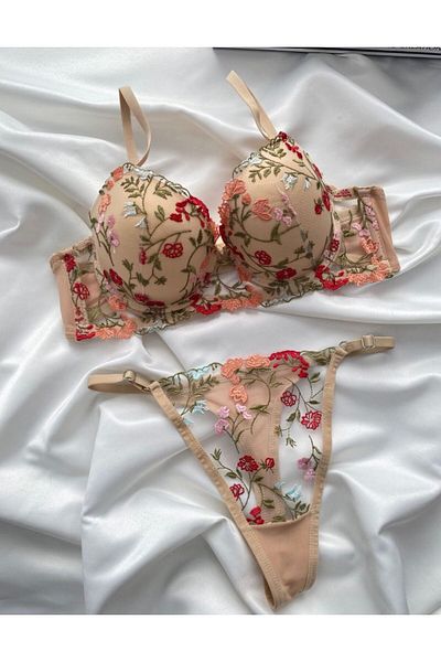 SİLVER MİRROR Floral Supported Bra Panty Set