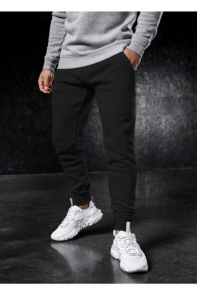 Relax family xf Ανδρικό χειμερινό φούτερ Skinny Leg Jogger Μαύρο βαμβακερό ύφασμα