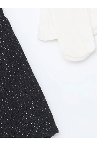 LC Waikiki LCW Kids Yeni Siyah Beli Lastikli Kız Çocuk Şort ve Külotlu Çorap 2'li Takım