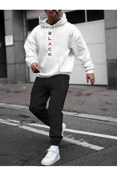 Relax family xf Men's Winter White Sweatshirt Tracksuit Combination Suit Bottom Top
