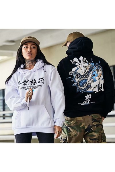 Relax family xf Men's White Winter Hooded Sweatshirt with Back Print Snake