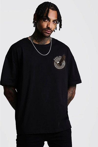 Relax family xf Tricou oversize pentru bărbați, cu tăietură liberă, alb, negru, cu imprimeu la spate