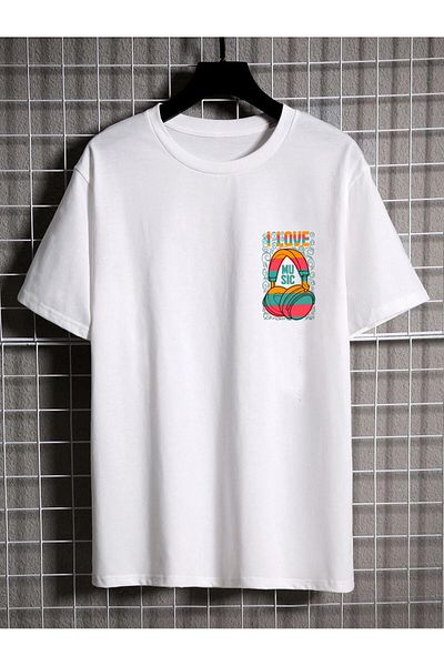 Relax family xf Ανδρικό μπλουζάκι Oversize σε λευκό χρώμα I Love Music Printed