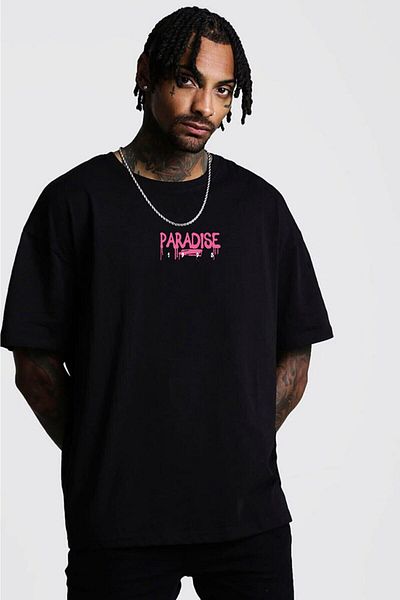 Relax family xf Ανδρικό μπλουζάκι Oversize Loose Cut Λευκό Μαύρο με στάμπα στην πλάτη