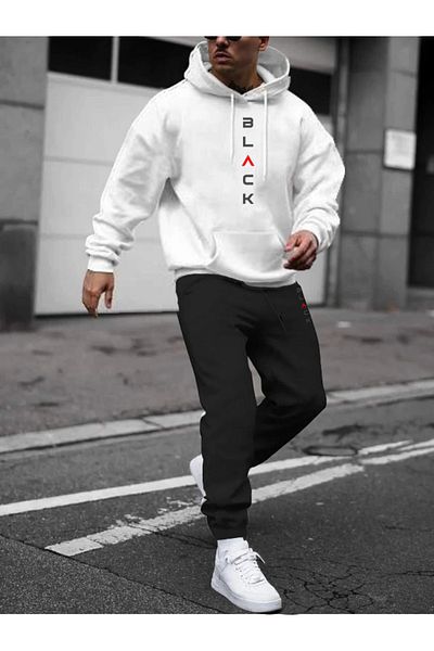 Relax family xf Men's Winter White Sweatshirt Tracksuit Combination Suit Bottom Top