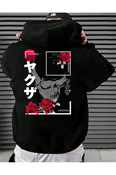 Relax family xf Siyah Kapüşonlu Sweatshirt Karerose Sırt Baskılı