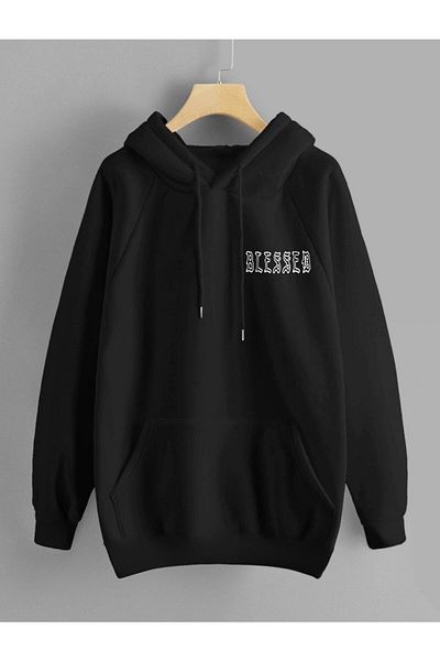 Relax family xf Unisex Oversize Black Hooded Sweatshirt - Blessed Back Print
