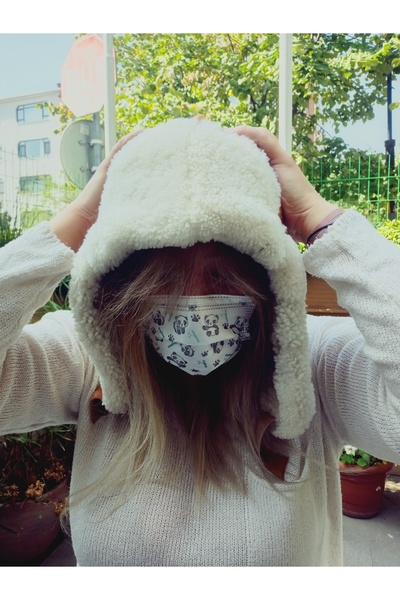 hoaryage Ușanka cu urechi, din piele de miel autentică, tip pilot, mărimea 56-59