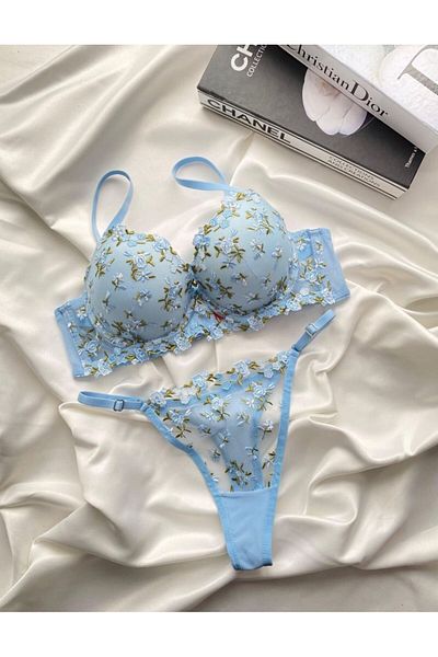 SİLVER MİRROR SET CHILOȚI SUtien SUPPORT ALBASTRU CU FLORI CHITER