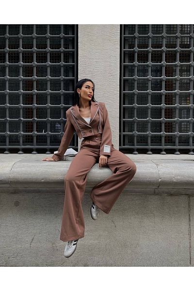 Rabury Butik Rigging Embroidered Striped Blazer Jacket Palazzo Pants