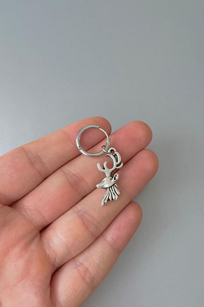 Jaida Moda Unisex Silver New Year Christmas Reindeer Dangle Hoop Steel Earrings