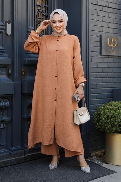 Neva Style طقم بسكويت حجاب مزدوج بأزرار - 19017BS