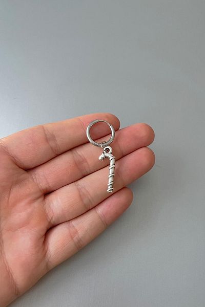 Jaida Moda Unisex Silver New Year Christmas Walking Stick Figure Dangle Steel Hoop Earrings