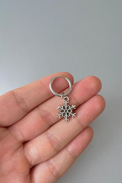 Jaida Moda Unisex Silver New Year Christmas Snowflake Dangle Steel Hoop Earrings