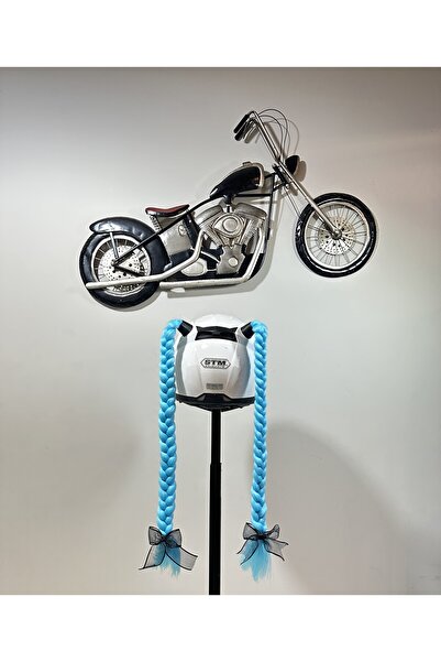 Butik Motor & Motosiklet Mavi Çift Örgülü Saç Kask Dış Aksesuarı