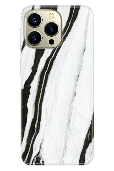 HİKİNG A43 / A48 Uyumlu Kılıf Baskılı Desenli Silikon Siyah Beyaz Mermer