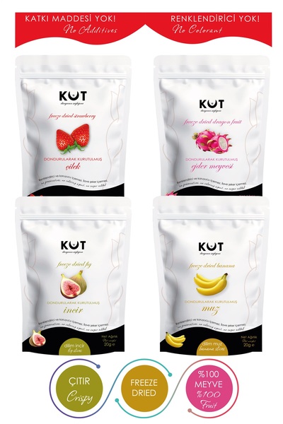 KUT dünyanın sağlığına Dondurularak Kurutulmuş Meyve Paketi - Çilek Incir Kar...