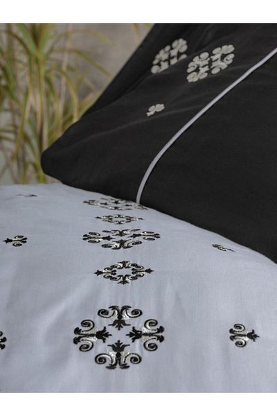 Cotton Box Elisa Gray - Double Embroidered Satin Duvet Cover Set