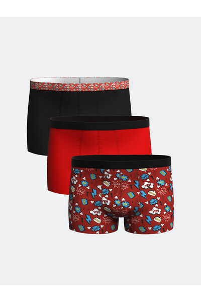 LC Waikiki Red Standard Fit Cotton Flexible Men's Boxers 3 Pcs