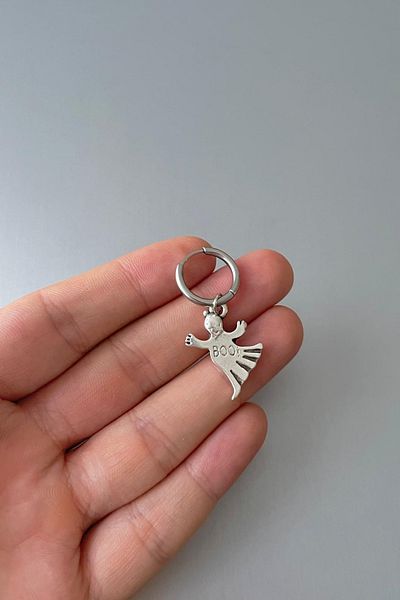 Jaida Moda Unisex Silver Christmas Boo Ghost Figure Steel Hoop Earrings
