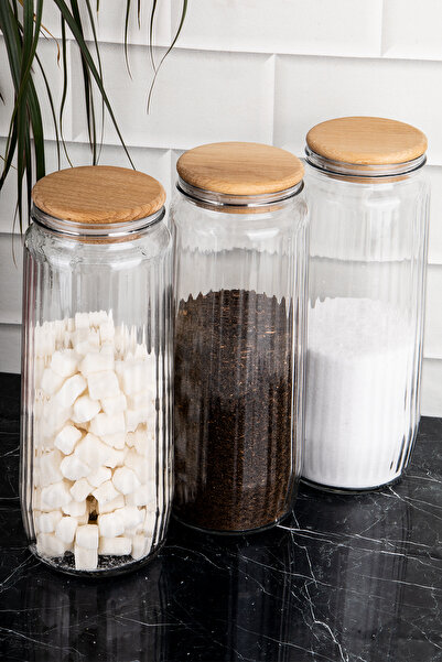 DNS HOME Set of 3 Glass Jars Large Size Food Pulses with Vacuum Lid and Label Gift 1500 ml