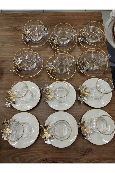 Paşabahçe Pasabahce Pandora's Box - 6-Person Butterfly Tea Set and 6-Person Nescafe Fincani Set