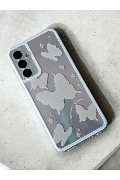 Merwish Samsung Galaxy S24 Fe Compatible White Butterfly Pattern 2.00 mm Camera Protected Transparent Case