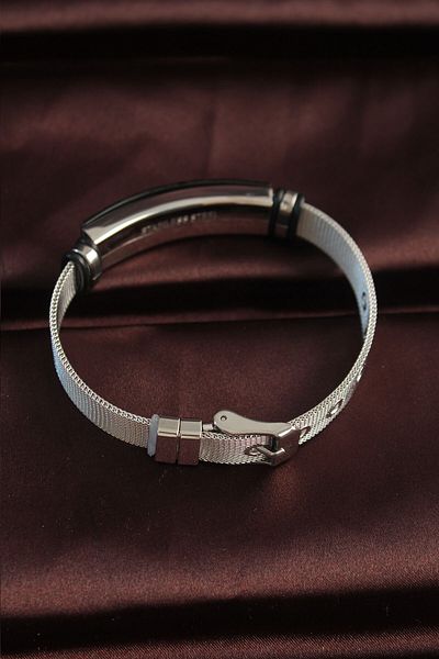 TUA MODA Tua Moda 316L Steel Black Pattern Oval Figure Adjustable Mesh Cord Bracelet