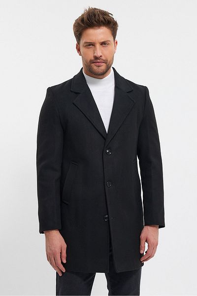 TREND KOMBİN Ανδρικό παλτό με γιακά μαύρο τζάκετ Standard Fit Stash