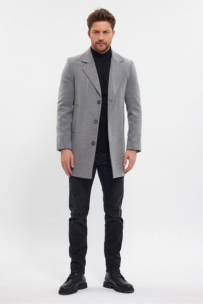TREND KOMBİN Ανδρικό παλτό με γιακά γκρι τζάκετ Standard Fit Stash