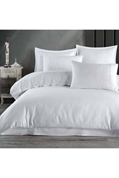 Clasy Saten Çift Kişilik Nevresim Takımı Butik Serisi Valinor Beyaz