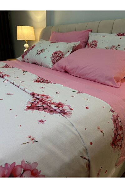 Zeren Home 100% Cotton Two Sided Use Heart Patterned Double Duvet Cover Set 6 Pieces